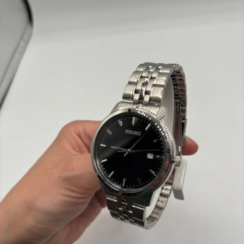 Seiko SUR093 Prime Stainless Steel Black Dial Mens Quartz Watch DEAD BATTERY‎